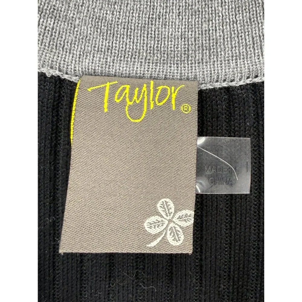 TAYLOR MIDI LENGTH STRIPED RIBBED KNIT BUTTON DOWN DRESS L - Picture 5 of 10